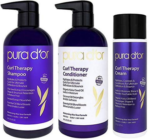Buy Online High Quality 2.2 PURA D'OR Curl Therapy Shampoo, Conditioner, and Styling Cream 3-Piece Set . - Red Moon Bionic Hair Lab