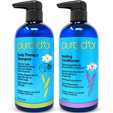Buy Online High Quality 2.2 PURA D'OR Scalp Therapy / Healing Scalp Shampoo & Conditioner Set - Tea Tree Oil , Argan Oil & Biotin for Dry, Itchy Scalp .re - Red Moon Bionic Hair Lab