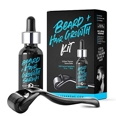 Buy Online High Quality Black Krome Men's Grooming Kit - Derma Roller + Hair Growth & Skin Care Serum - Red Moon Bionic Hair Lab