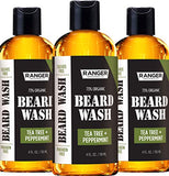 Buy Online High Quality Beard Wash by Ranger - Natural Beard Cleanser & Conditioner - Tea Tree & Peppermint - Growth & Thickening - Red Moon Bionic Hair Lab