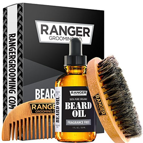 Buy Online High Quality Beard Kit by Ranger - Natural  Unscented Beard Oil, Boar Bristle Beard Brush, Natural Wood Comb - Red Moon Bionic Hair Lab
