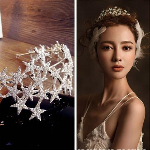 Buy Online High Quality New Design Multilayer Rhinestone Star Wedding Crown for Women Fashion Simple Sil - Red Moon Bionic Hair Lab