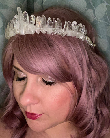 Buy Online High Quality Clear Quartz Tiara with Pearl Crystal Beading Wedding Goddess Fairy Crown - Red Moon Bionic Hair Lab