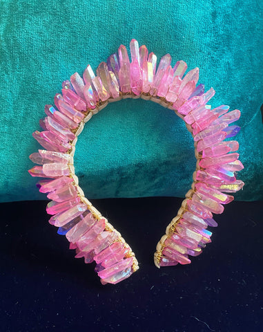Buy Online High Quality Pink Quartz Crystal Crown - Emotional healing | Relationship improving | Inspire compassion - Red Moon Bionic Hair Lab