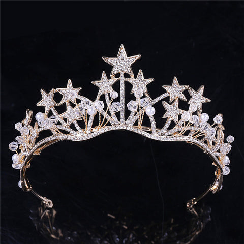 Buy Online High Quality Gold Silver Rhinestone Crystal Star Tiara Crown Headbands for Queen Wedding Hair - Red Moon Bionic Hair Lab