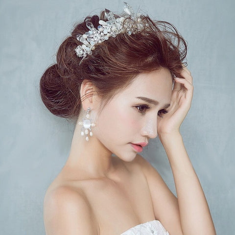 Buy Online High Quality high-end pearl special beads bride crown headdress column crystal wedding bridal Hair band - Red Moon Bionic Hair Lab