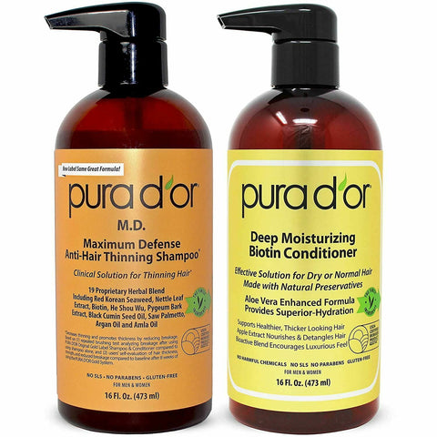 Buy Online High Quality 2.2 PURA D'OR MD Anti-Thinning Shampoo w/ Biotin, Coal-Tar 19+ Herbal Blend & Deep Moisturizing Conditioner Set . - Red Moon Bionic Hair Lab