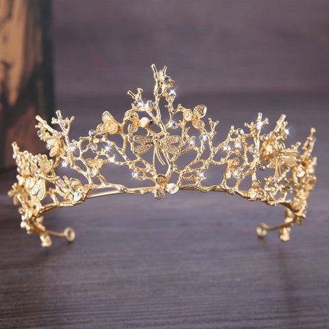 Buy Online High Quality Hot Sale Baroque Style Gold Crystal Tiaras and Crown Wedding Hair Jewelry Access - Red Moon Bionic Hair Lab