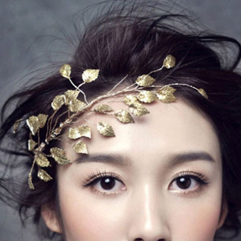 Buy Online High Quality Gold Wedding Hair Ornaments Leaf Bridal Hair Vine Women Head Pieces Prom Hair Jewelry - Red Moon Bionic Hair Lab